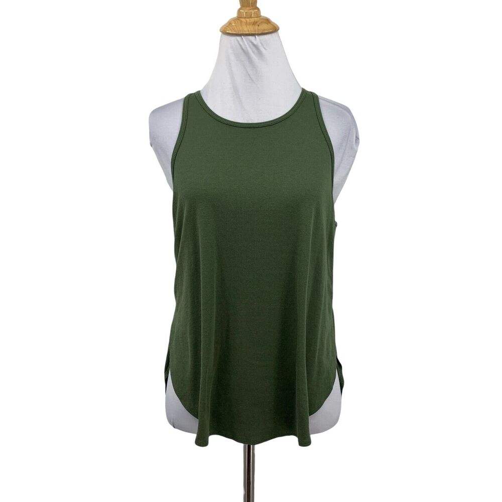 Fabletics Tank Top Womens S Small Avocado Draped Dolphin Sides Crew Neck Yoga
